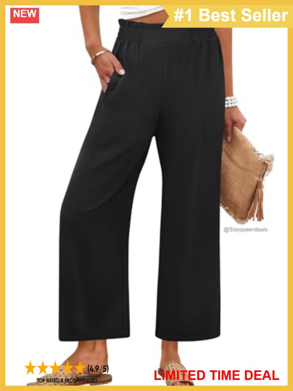 Wide Leg Cropped Palazzo Work Pants High Rise Pull On Trousers